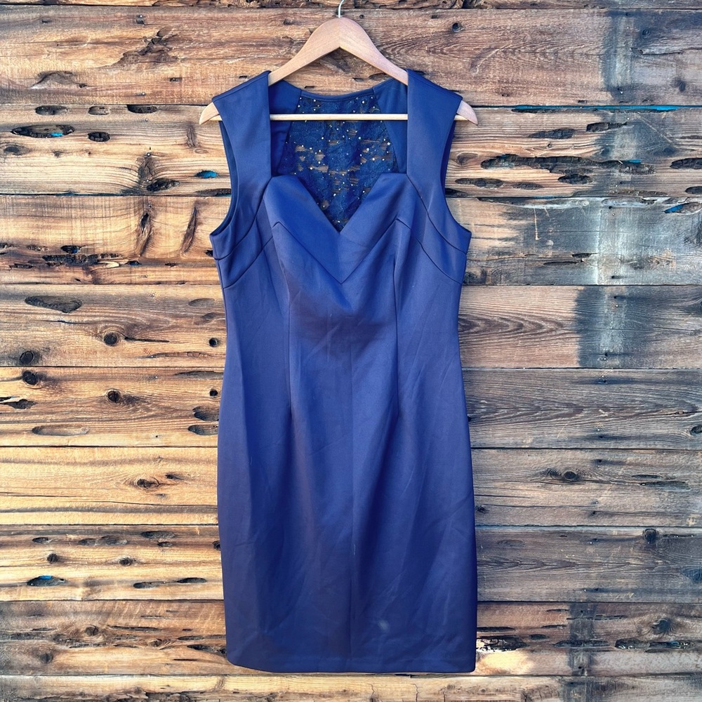 UNBRANDED | Navy Blue Sleeveless Lace Dress L